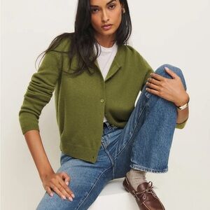 Reformation Clara Cashmere Crew Cardigan in Pear